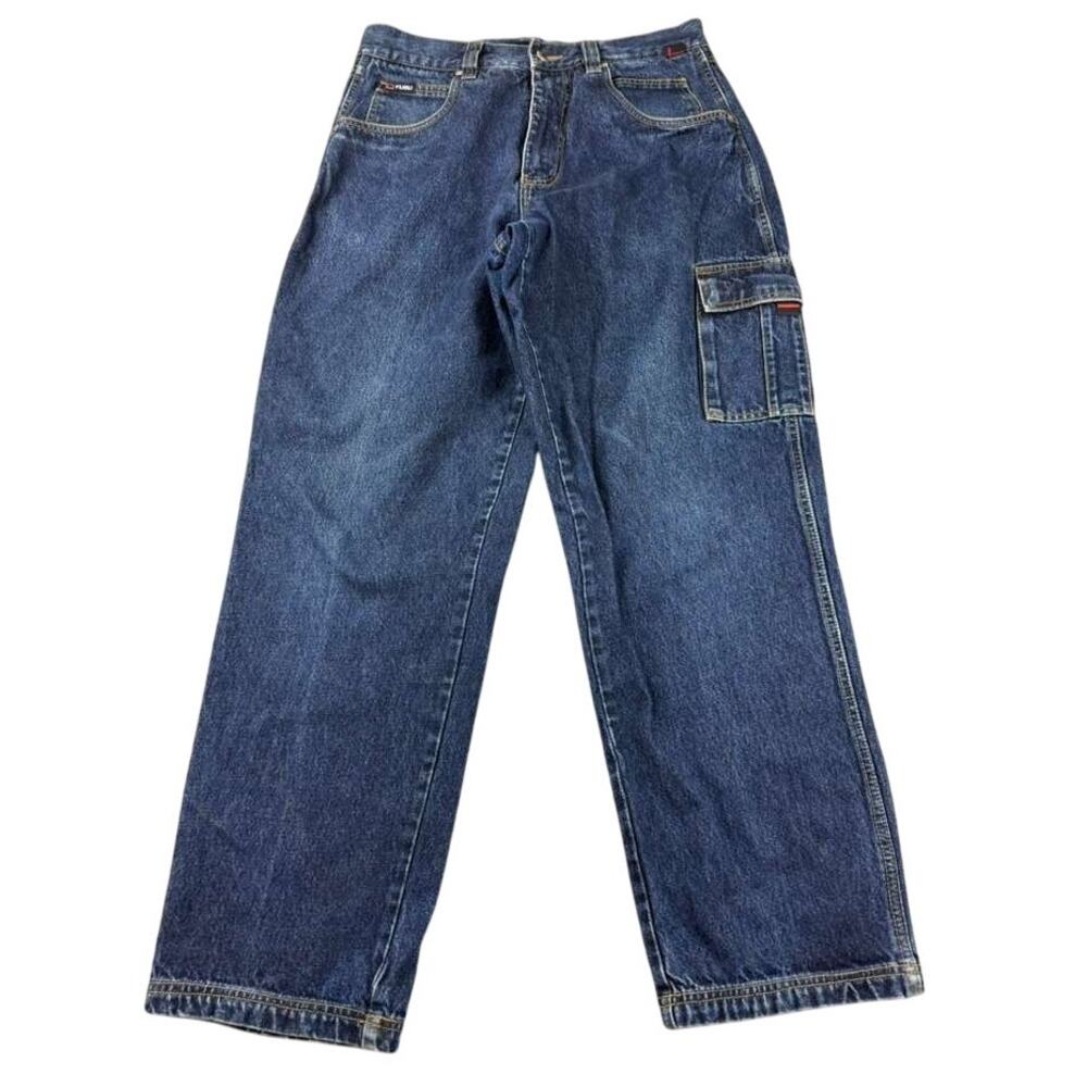 Vintage Fubu Cargo Jeans Men 34x34 Blue Dark Wash Pocket 100% cotton‎ Denim